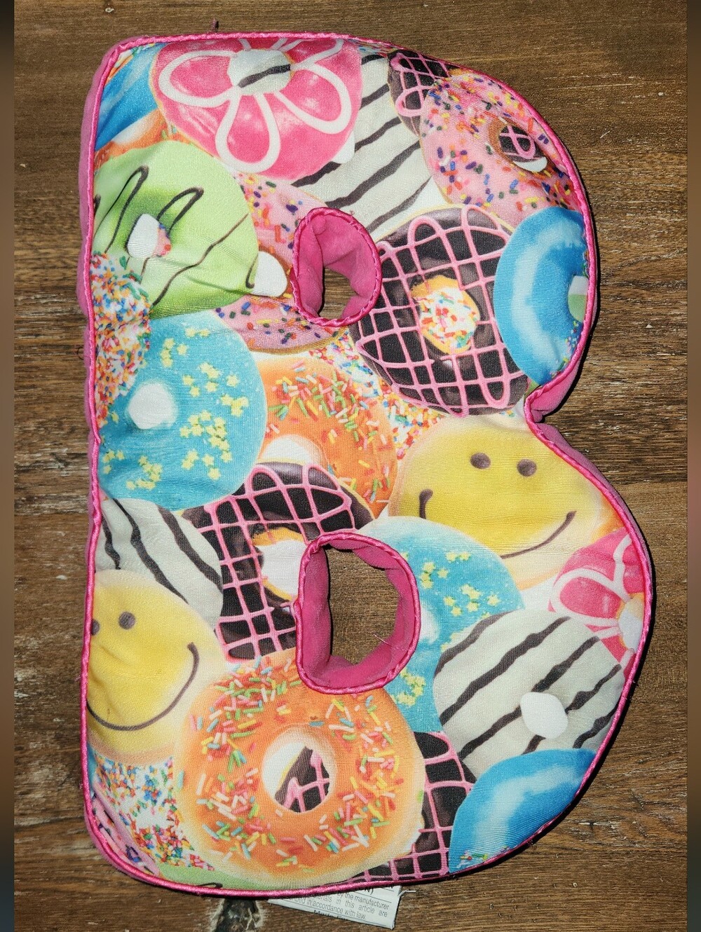 Justice Bright Pink "B" Plush Pillow with Donut Graphic - Picture 1 of 3